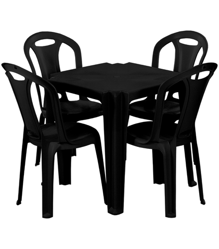 Conjunto Mesa com 4 Cadeiras Canoa Pretas New Plastic - freitasvarejo