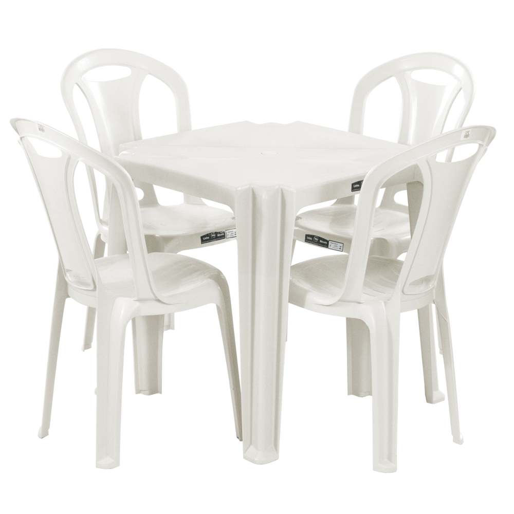 Conjunto de 1 Mesa com 4 Cadeiras sem Braço Branco Gelo REI DO PLÁSTICO