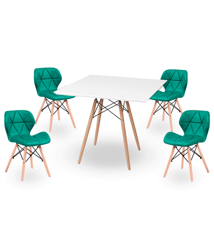 MESA-BRANCA---CADEIRAS-EIFEL-TULIPA---TURQUESA