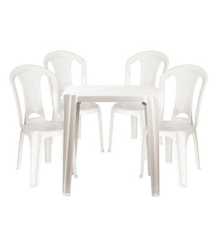 Kit Mesa Plástica Quadrada 4 Cadeiras Cozinha Bistrô Branca