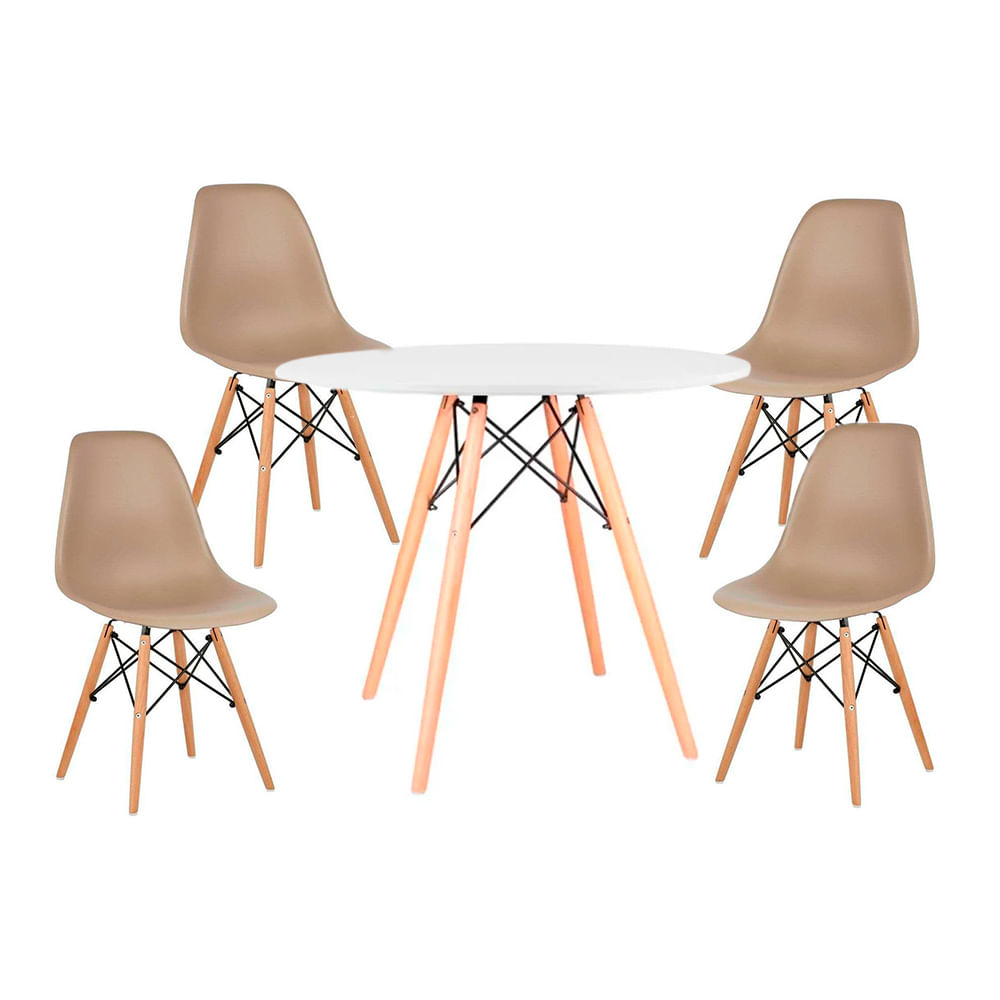 Conjunto Mesa Red Branco 90cm com 4 Cadeiras Eiffel Nude Mozaic -  freitasvarejo