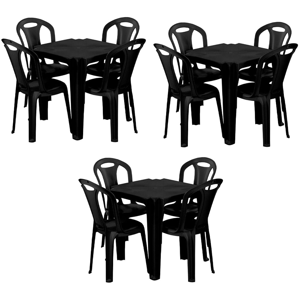 Conjunto Mesa com 4 Cadeiras Canoa Pretas New Plastic - freitasvarejo