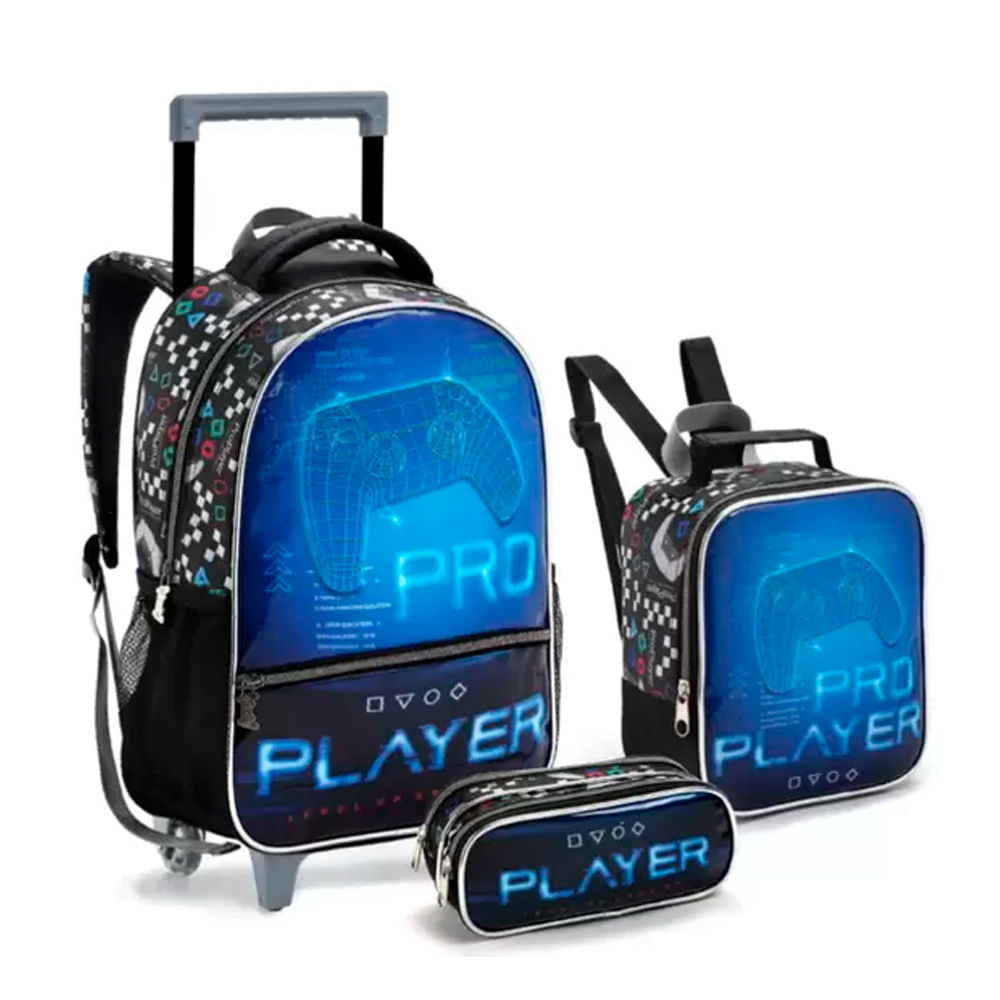 Encontraproduto.com.br - Jogo Mochila com Rodinhas Player Poliéster 3 Peças Seanite 40cm KT41396