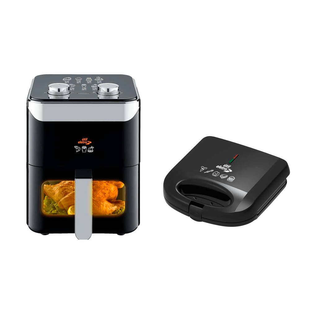 Kit Cozinha Eletro Grill Sanduicheira Preta e Air Fryer Preto