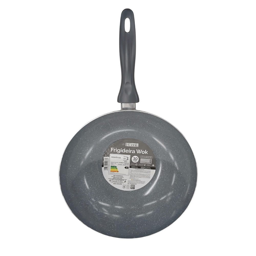Panela Wok Lyon Cerâmica Cinza 30cm Útil Bazar RFWOK30C